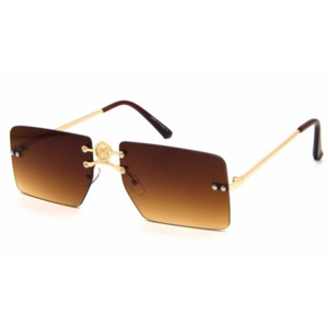 Rimless‎ Sunglasses Square Brown Gradient Lens Gold Accents Fashion Shades Gafas